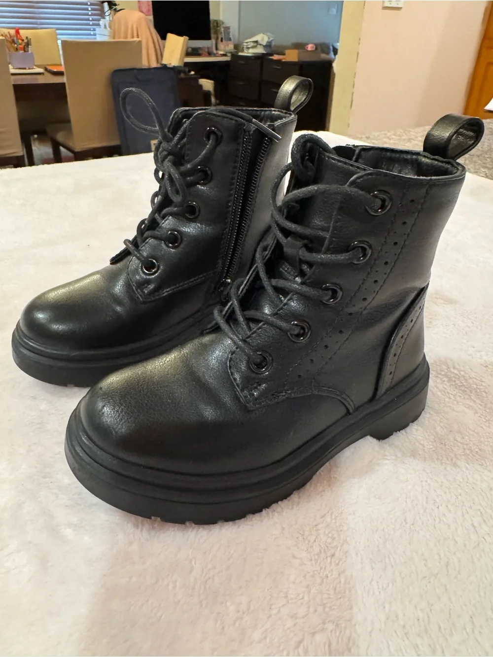 Kids Black Lace-Up Ankle Boots with Side Zip